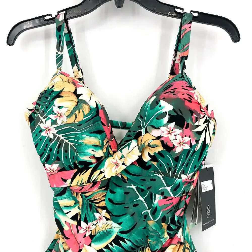 COCO REEF Enrapture One Piece 34DD Green Passion Flower Bra Sized Underwire NWT - Picture 4 of 13